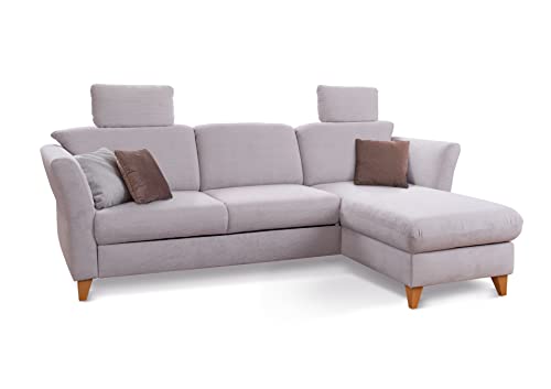 CAVADORE Ecksofa Trend / Skandinavische Eckcouch mit Federkern, Longchair und 2 Kopfstützen / 249 x 86 x 162 / Cord, Hellgrau von CAVADORE