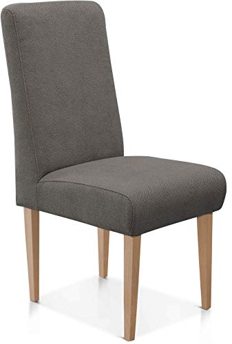 CAVADORE Esszimmerstuhl Malm / Polsterstuhl für Küche oder Esszimmer / Passend zur Küchengarnitur Malm / Leichte Fleckenentfernung dank Soft Clean / 48 x 103 x 62 / Flachgewebe: grau von CAVADORE