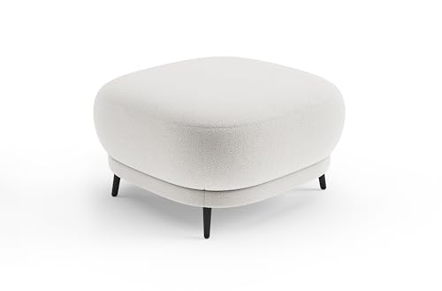 CAVADORE Hocker Blue/Polsterhocker im modernen Design mit mattschwarzen Metallfüßen, ideal als Fußhocker oder Sitzgelegenheit / 90 x 49 x 90 / Flachgewebe, Weiß von CAVADORE