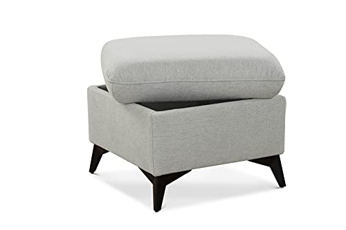 CAVADORE Hocker Lotta / Skandinavischer Stauraumhocker als Beistellhocker / leichte Fleckentfernung dank Soft Clean / 58 x 47 x 58 / Hellgrau von CAVADORE