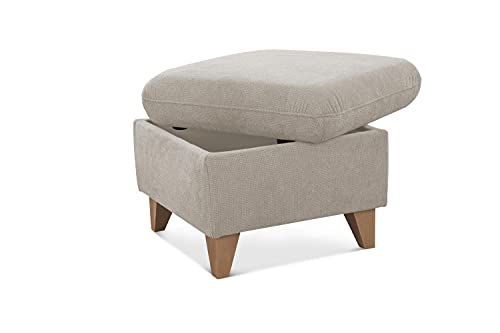 CAVADORE Hocker Lotta / Skandinavischer Stauraumhocker als Beistellhocker oder Fußhocker / 58 x 47 x 58 / Webstoff, Paris Creme, Quadratisch von CAVADORE