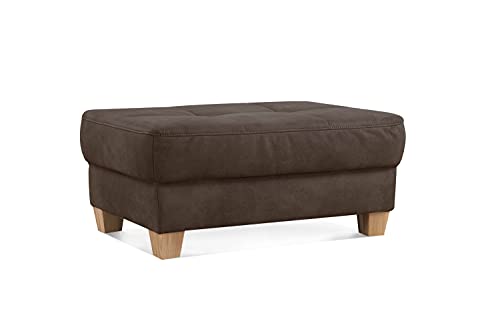 CAVADORE Hocker Puccino mit Holzfüßen im Landhausstil / Beistellhocker für Sofa Puccino in Lederoptik / 99 x 45 x 65 cm / Mikrofaser Dunkelbraun von CAVADORE