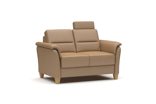 CAVADORE Leder 2er-Sofa Palera / Landhaus-Couch mit Federkern, Kopfstütze + massiven Holzfüßen / 149 x 89 x 89 / Leder Beige von CAVADORE