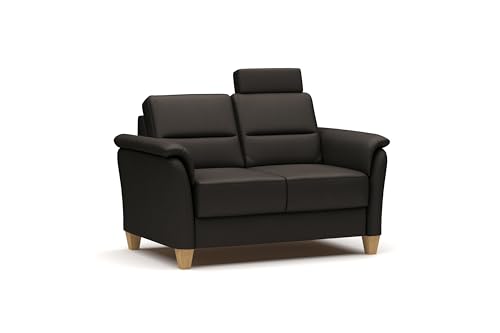 CAVADORE Leder 2er-Sofa Palera / Landhaus-Couch mit Federkern, Kopfstütze + massiven Holzfüßen / 149 x 89 x 89 / Leder Dunkelbraun von CAVADORE