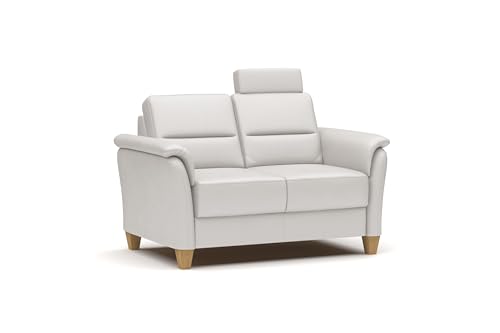 CAVADORE Leder 2er-Sofa Palera / Landhaus-Couch mit Federkern, Kopfstütze + massiven Holzfüßen / 149 x 89 x 89 / Leder Weiß von CAVADORE