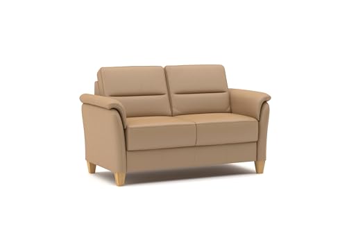 CAVADORE Leder 2er-Sofa Palera / Landhaus-Couch mit Federkern + massiven Holzfüßen / 149 x 89 x 89 / Leder Beige von CAVADORE