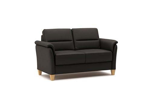 CAVADORE Leder 2er-Sofa Palera / Landhaus-Couch mit Federkern + massiven Holzfüßen / 149 x 89 x 89 / Leder Dunkelbraun von CAVADORE