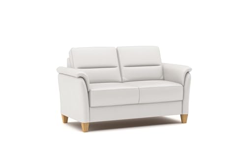 CAVADORE Leder 2er-Sofa Palera / Landhaus-Couch mit Federkern + massiven Holzfüßen / 149 x 89 x 89 / Leder Weiß von CAVADORE