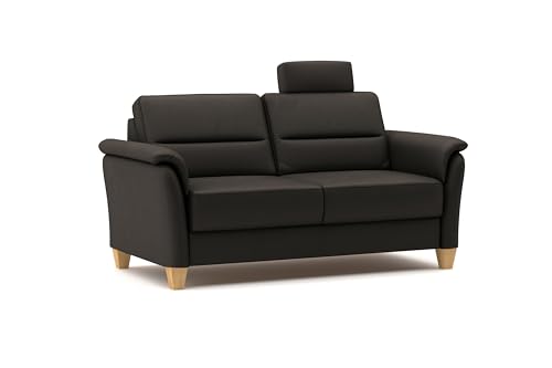 CAVADORE Leder 3er-Sofa Palera / Landhaus-Couch mit Federkern, Kopfstütze + massiven Holzfüßen / 179 x 89 x 89 / Leder Dunkelbraun von CAVADORE