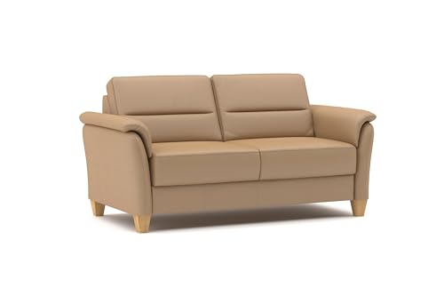 CAVADORE Leder 3er-Sofa Palera / Landhaus-Couch mit Federkern + massiven Holzfüßen / 179 x 89 x 89 / Leder Beige von CAVADORE