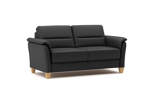 CAVADORE Leder 3er-Sofa Palera / Landhaus-Couch mit Federkern + massiven Holzfüßen / 179 x 89 x 89 / Leder Schwarz von CAVADORE