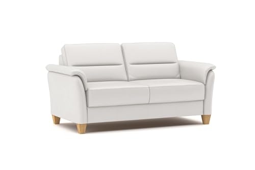 CAVADORE Leder 3er-Sofa Palera / Landhaus-Couch mit Federkern + massiven Holzfüßen / 179 x 89 x 89 / Leder Weiß von CAVADORE
