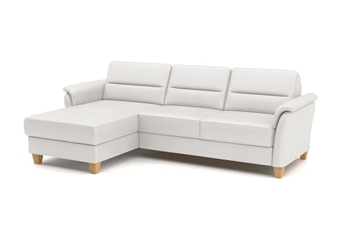 CAVADORE Leder-Eckcouch Palera mit Longchair / Landhaus-Sofa mit Federkern + massiven Holzfüßen / 244 x 89 x 163 / Leder Weiß von CAVADORE