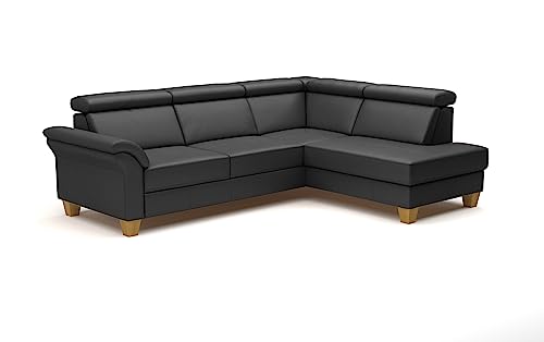 CAVADORE Leder-Ecksofa Ammerland mit Ottomane / Landhaus-Sofa mit Federkern + Kopfteilverstellung / 245 x 84 x 194 / Leder Schwarz CAVADORE Leder-Ecksofa Ammerland mit Ottomane / Landhaus-Sofa mit Federkern + Kopfteilverstellung / 245 x 84 x 194 / Leder Schwarz von CAVADORE