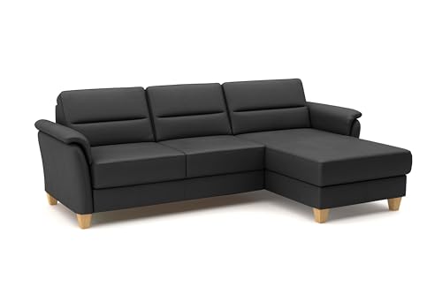 CAVADORE Leder-Ecksofa Palera mit Longchair / Landhaus-Couch mit Federkern + massiven Holzfüßen / 244 x 89 x 163 / Leder Schwarz CAVADORE Leder-Ecksofa Palera mit Longchair / Landhaus-Couch mit Federkern + massiven Holzfüßen / 244 x 89 x 163 / Leder Schwarz von CAVADORE