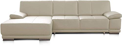 CAVADORE Eckcouch Corianne / Modernes Leder-Sofa mit verstellbaren Armlehnen und Longchair / 282 x 80 x 162 / Echtleder, weiß von CAVADORE