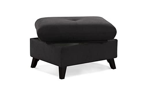 CAVADORE Polsterhocker Grönland / Skandinavischer Stauraum-Hocker als Beistellhocker oder Fußhocker / 76 x 47 x 63 / Flachgewebe, Schwarz von CAVADORE