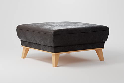 CAVADORE Polsterhocker Lima / Hocker in Wildlederoptik mit Holzrahmen, als Beistellhocker oder Sitzplatz / Mikrofaser, Dunkelgrau von CAVADORE