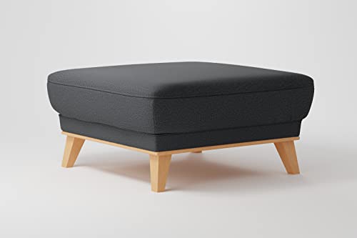 CAVADORE Polsterhocker Lima / Hocker mit Holzrahmen, als Beistellhocker oder Sitzplatz / Strukturstoff, Dunkelgrau von CAVADORE