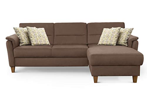 CAVADORE Schlafsofa Palera / Federkern-Ecksofa mit Schlaffunktion und Bettkasten / 244 x 89 x 163 / Mikrofaser-Bezug, Hellbraun von CAVADORE