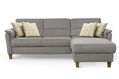 CAVADORE Schlafsofa Palera / Federkern-Ecksofa mit Schlaffunktion und Bettkasten / 244 x 89 x 163 / Mikrofaser-Bezug, Hellgrau von CAVADORE