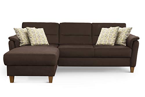 CAVADORE Schlafsofa Palera / L-Form Polstersofa mit Federkern, Schlaffunktion und Bettkasten / 244 x 89 x 163 / Mikrofaser, Braun von CAVADORE