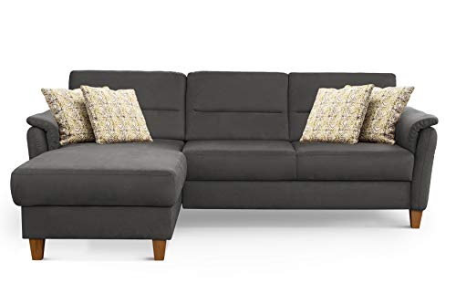 CAVADORE Schlafsofa Palera / L-Form Polstersofa mit Federkern, Schlaffunktion und Bettkasten / 244 x 89 x 163 / Mikrofaser, Grau von CAVADORE