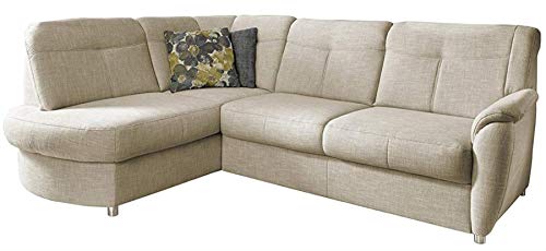 CAVADORE Schlafsofa Sunuma mit Ottomanen links / Moderne Eckcouch mit Schlaffunktion und Bettkasten / 246 x 91 x 176 / Beige von CAVADORE