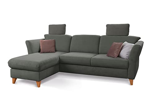 CAVADORE Schlafsofa Trend / Skandinavische Eckcouch mit Federkern, Bettfunktion, Bettkasten im Longchair und 2 Kopfstützen / 249 x 86 x 162 / Cord, Dunkelgrau von CAVADORE