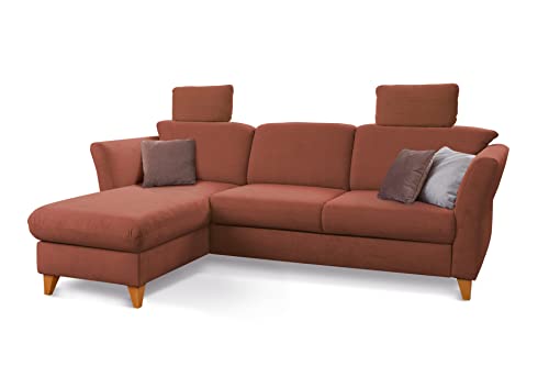 CAVADORE Schlafsofa Trend / Skandinavische Eckcouch mit Federkern, Bettfunktion, Bettkasten im Longchair und 2 Kopfstützen / 249 x 86 x 162 / Cord, Kupfer von CAVADORE