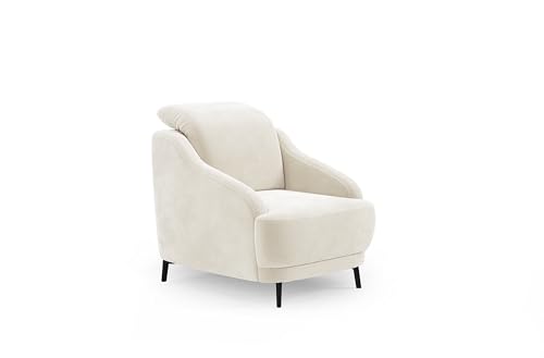 CAVADORE Sessel Blue/Polstersessel im modernen Design inklusiv Kopfteilverstellung und mattschwarzen Metallfüßen / 87 x 93 x 104 / Mikrofaser, Naturweiß von CAVADORE