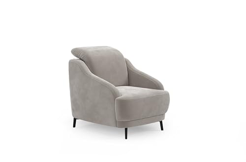 CAVADORE Sessel Blue/Polstersessel im modernen Design inklusiv Kopfteilverstellung und mattschwarzen Metallfüßen / 87 x 93 x 104 / Mikrofaser, Hellgrau von CAVADORE