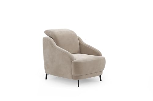 CAVADORE Sessel Blue/Polstersessel im modernen Design inklusiv Kopfteilverstellung und mattschwarzen Metallfüßen / 87 x 93 x 104 / Flachgewebe, Beige von CAVADORE