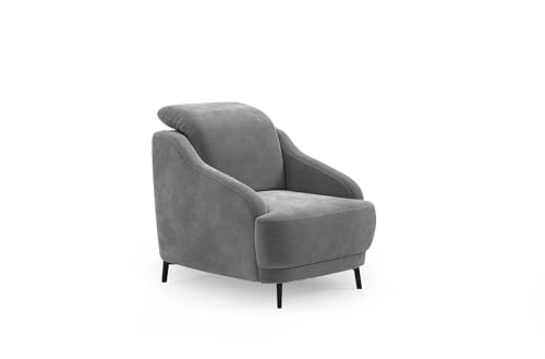 CAVADORE Sessel Blue/Polstersessel im modernen Design inklusiv Kopfteilverstellung und mattschwarzen Metallfüßen / 87 x 93 x 104 / Flachgewebe, Grau von CAVADORE