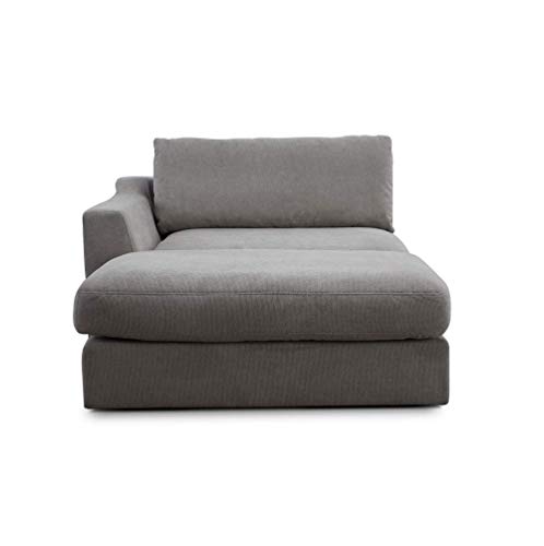 CAVADORE Sofa-Modul "Fiona" Longchair mit Armteil links / XXL-Recamiere passend zur Couchgarnitur Fiona / 139 x 90 x 199 / Webstoff silbergrau von CAVADORE