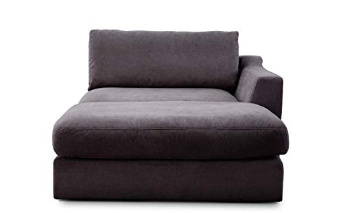 CAVADORE Sofa-Modul "Fiona" Longchair mit Armteil rechts / XXL-Recamiere passend zur Couchgarnitur Fiona / 139 x 90 x 199 /Webstoff grau von CAVADORE