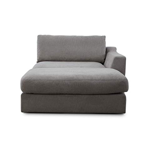 CAVADORE Sofa-Modul "Fiona" Longchair mit Armteil rechts / XXL-Recamiere passend zur Couchgarnitur Fiona / 139 x 90 x 199 / Webstoff silbergrau von CAVADORE
