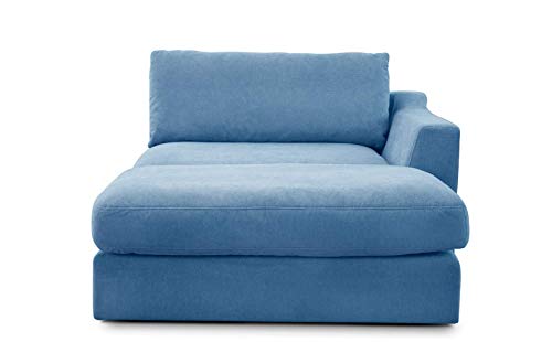 CAVADORE Sofa-Modul "Fiona" Longchair mit Armteil rechts / XXL-Recamiere passend zur Couchgarnitur Fiona / 139 x 90 x 199 /Webstoff hellblau von CAVADORE