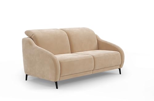 CAVADORE 2,5er-Sofa Blue / 2,5-Sitzer Couch im modernen Design mit zweifacher motorischer TV-Funktion Inkl. Kopfteilverstellung und mattschwarzen Metallfüßen / 172 x 93 x 104 / Mikrofaser, Hellbraun von CAVADORE