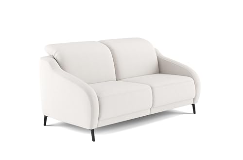Cavadore 3er-Sofa Blue, 3-Sitzer Couch im modernen Design mit motorischer TV-Funktion inkl. klapptisch, USB-Anschluss, Kopfteilverstellung, mattschwarzen Metallfüßen, 192 x 93 x 104, Flachgewebe, Weiß von CAVADORE