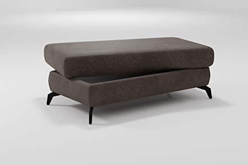 CAVADORE Stauraum-Hocker Bounce / Polsterhocker in Vintageleder-Optik mit Staufach und Metallfüßen in Mattschwarz / 121 x 45 x 67 / Mikrofaser, Dunkelgrau von CAVADORE