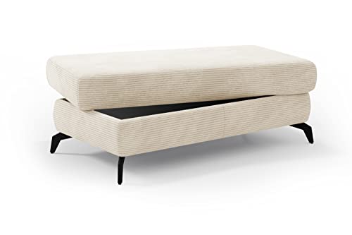 CAVADORE Stauraum-Hocker Bounce / Polsterhocker mit Staufach, Cord-Bezug und Metallfüßen in Mattschwarz / 121 x 45 x 67 / Breitcord, Creme/Beige von CAVADORE