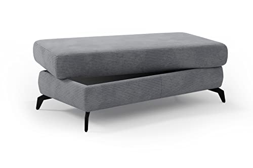 CAVADORE Stauraum-Hocker Bounce / Polsterhocker mit Staufach, Cord-Bezug und Metallfüßen in Mattschwarz / 121 x 45 x 67 / Breitcord, Grau von CAVADORE