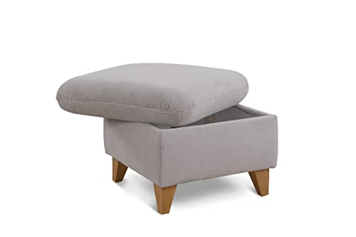 CAVADORE Stauraum-Hocker Trend / Skandinavischer Hocker mit eichefarbenen Holzfüßen / 249 x 86 x 162 / Cord, Hellgrau von CAVADORE