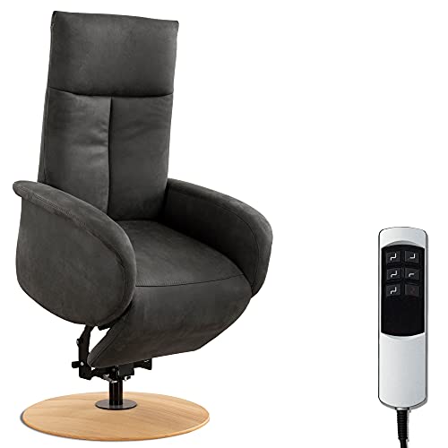 CAVADORE TV-Sessel Juba / Fernsehsessel mit Aufstehhilfe + elektrisch verstellbarer Relaxfunktion / 2 E-Motoren / 75 x 112 x 82 / Lederoptik, Grau von CAVADORE