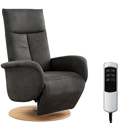 CAVADORE TV-Sessel Juba / Fernsehsessel mit elektrisch verstellbarer Relaxfunktion / 2 E-Motoren / 75 x 112 x 82 / Lederoptik, Grau von CAVADORE