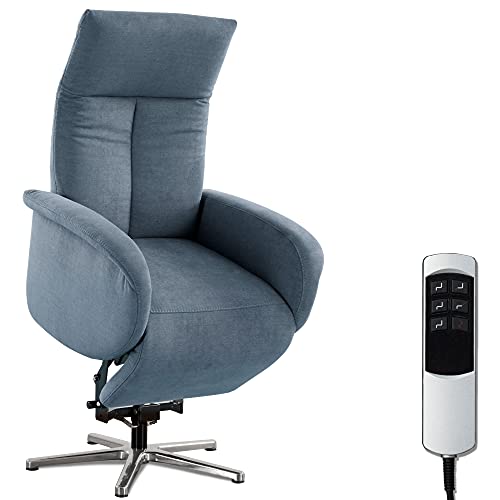 CAVADORE TV-Sessel Juba / Pflegeleichter Fernsehsessel mit Aufstehhilfe + elektrisch verstellbarer Relaxfunktion / 2 E-Motoren / 75 x 112 x 82 / Soft Clean Bezug, Hellblau von CAVADORE