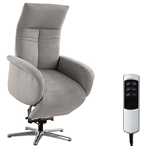 CAVADORE TV-Sessel Juba / Pflegeleichter Fernsehsessel mit Aufstehhilfe + elektrisch verstellbarer Relaxfunktion / 2 E-Motoren / 75 x 112 x 82 / Soft Clean Bezug, Silber von CAVADORE