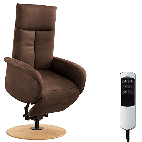 CAVADORE TV-Sessel Juba mit Akku / Fernsehsessel mit Aufstehhilfe + elektrisch verstellbarer Relaxfunktion / 2 E-Motoren / 75 x 112 x 82 / Lederoptik, Dunkelbraun von CAVADORE