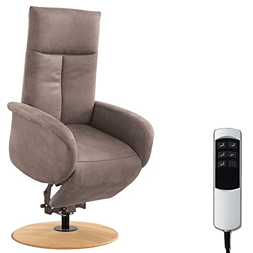 CAVADORE TV-Sessel Juba mit Akku / Fernsehsessel mit Aufstehhilfe + elektrisch verstellbarer Relaxfunktion / 2 E-Motoren / 75 x 112 x 82 / Lederoptik, Hellbraun von CAVADORE